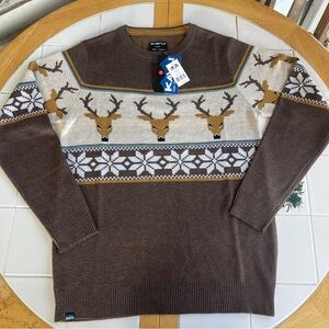 Men’s Kavu Highline Oh Deer Sweater Small Holiday Festive Crewneck Pullover NWT